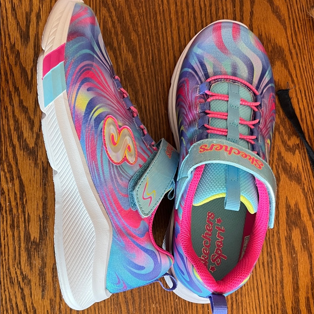 Skechers Kids' Colorful Swirl Sneakers - Blue and Pink